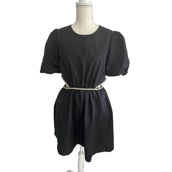 WAYF Black Jeweled Cutout Puff Sleeve Dress Size M - Picture 3 of 8